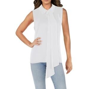 CeCe Women's White Button-Down Collared Tie Neck Blouse Size XXS